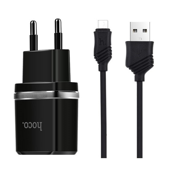 Cargador Dual USB 2.4A + Cable Micro USB HOCO C12