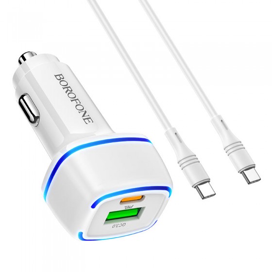 Cargador Auto PD 20W + QC 3.0 + Cable USB-C a USB-C...