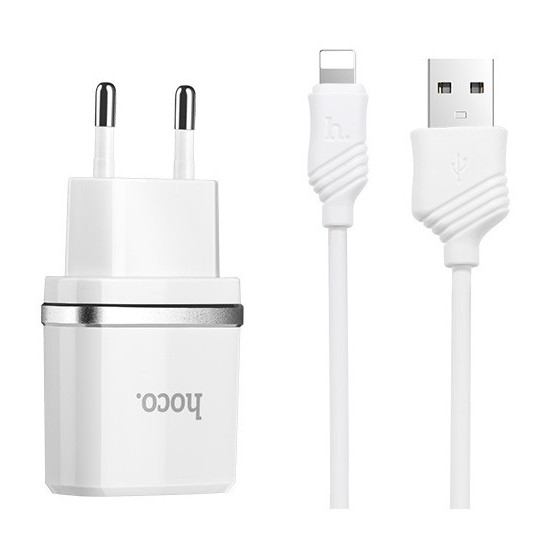 Cargador Dual USB 2.4A + Cable Lightning HOCO C12